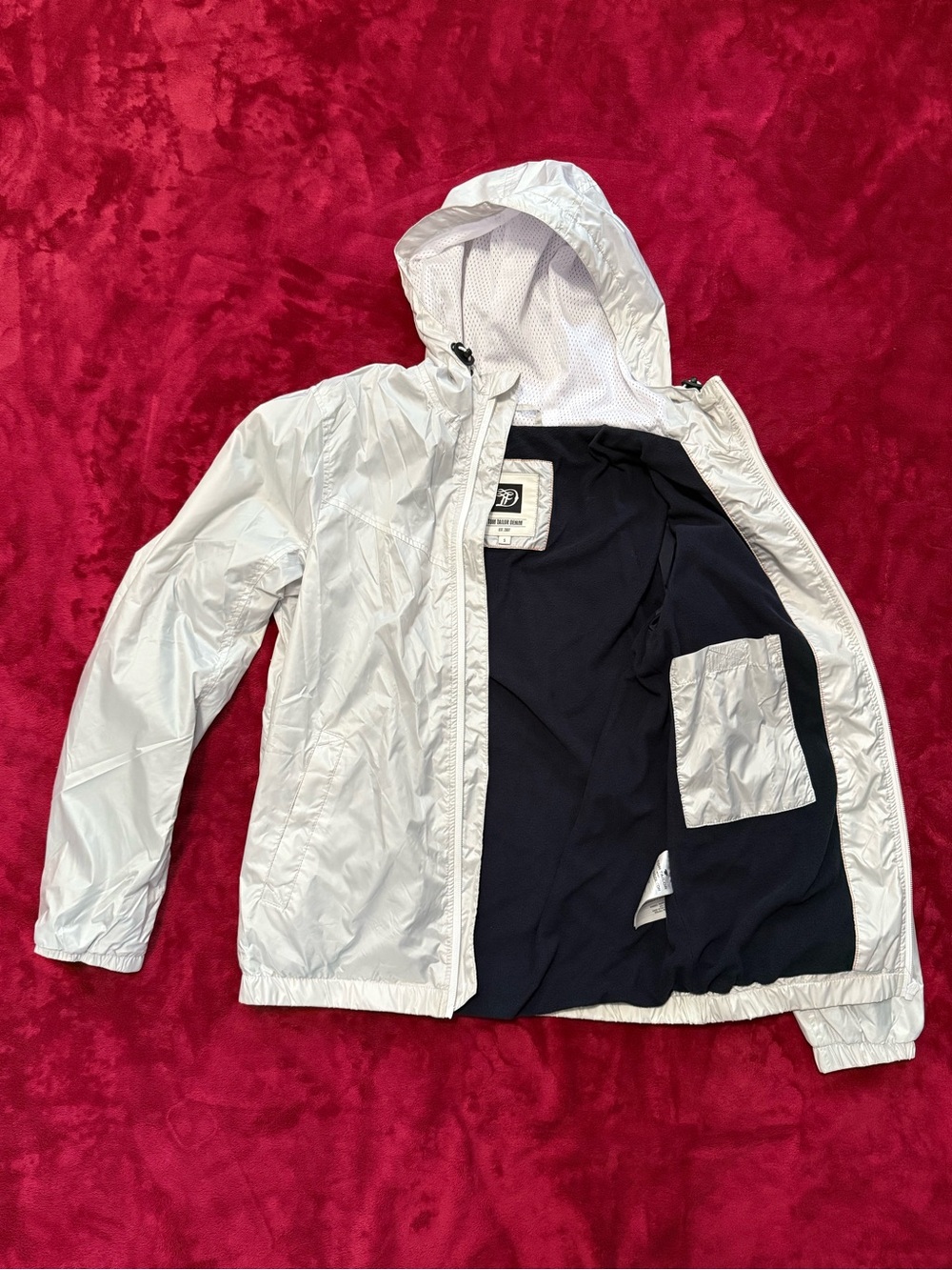 Kids Light White Hooded Raincoat with Interior Pocket